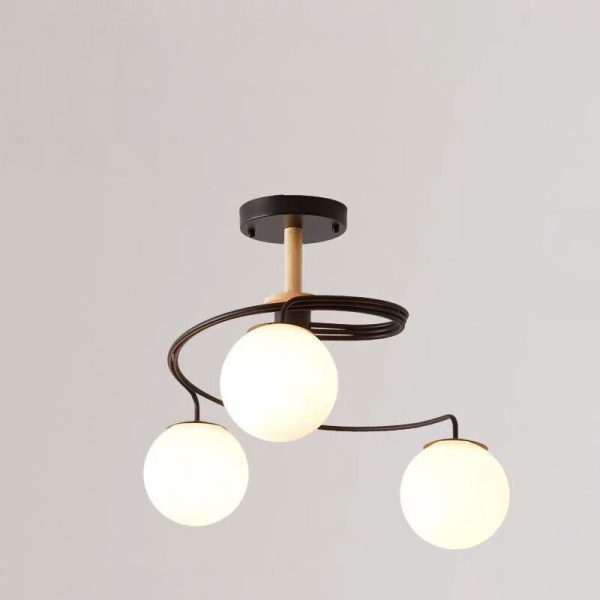 Contemporary Nordic Dome Orbs Curved Distortion Iron Solid Wood Glass 3/5 - Light Chandelier For Dining Room - Image 17