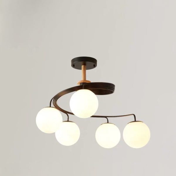 Contemporary Nordic Dome Orbs Curved Distortion Iron Solid Wood Glass 3/5 - Light Chandelier For Dining Room - Image 18