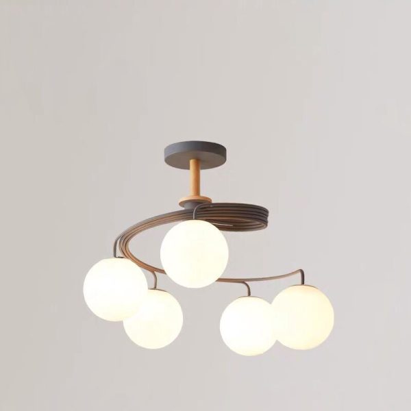 Contemporary Nordic Dome Orbs Curved Distortion Iron Solid Wood Glass 3/5 - Light Chandelier For Dining Room - Image 20