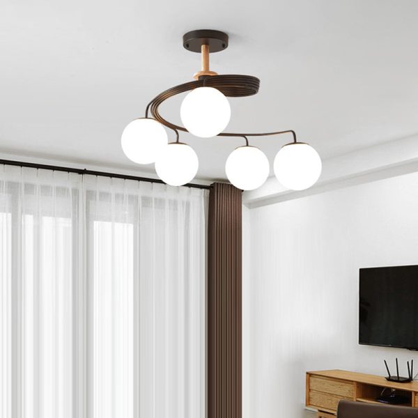 Contemporary Nordic Dome Orbs Curved Distortion Iron Solid Wood Glass 3/5 - Light Chandelier For Dining Room - Image 13