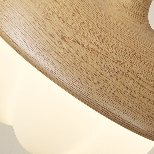 Traditional Japanese Dome Bud Rubber Wood PE LED Semi-Flush Mount Ceiling Light For Hallways - Image 8