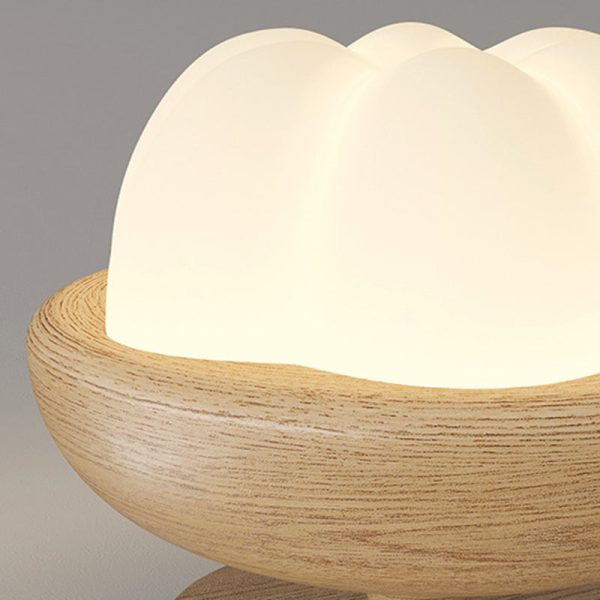 Traditional Japanese Dome Bud Rubber Wood PE LED Semi-Flush Mount Ceiling Light For Hallways - Image 6