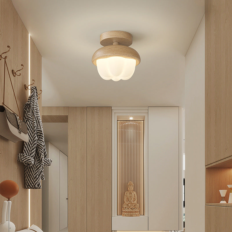 BS-Lighting-LA01216-3.jpg Traditional Japanese Dome Bud Rubber Wood PE LED Semi-Flush Mount Ceiling Light For Hallways - Image 1