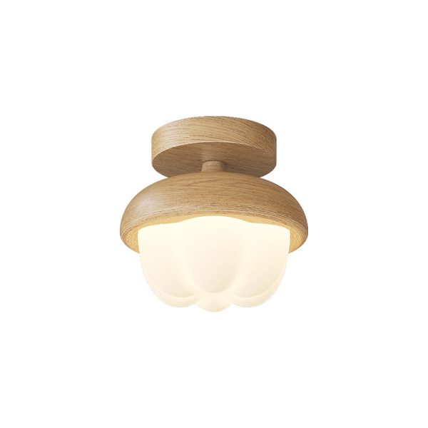 Traditional Japanese Dome Bud Rubber Wood PE LED Semi-Flush Mount Ceiling Light For Hallways - Image 11