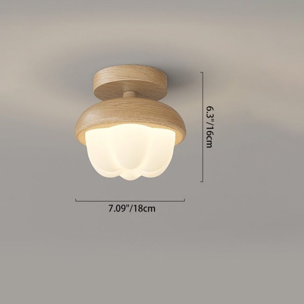 Traditional Japanese Dome Bud Rubber Wood PE LED Semi-Flush Mount Ceiling Light For Hallways - Image 4
