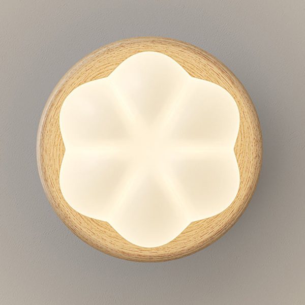 Traditional Japanese Dome Bud Rubber Wood PE LED Semi-Flush Mount Ceiling Light For Hallways - Image 7