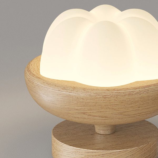 Traditional Japanese Dome Bud Rubber Wood PE LED Semi-Flush Mount Ceiling Light For Hallways - Image 5