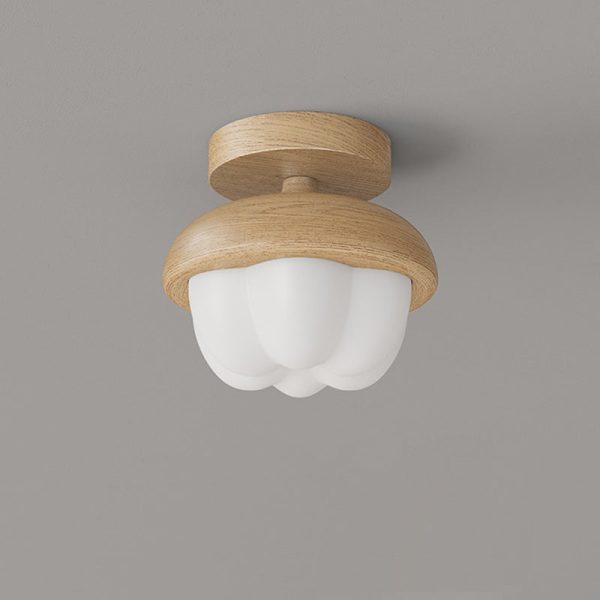 Traditional Japanese Dome Bud Rubber Wood PE LED Semi-Flush Mount Ceiling Light For Hallways - Image 10
