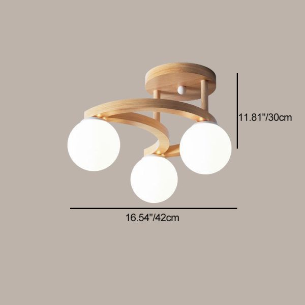 Contemporary Nordic Dome Moon Orbs Rubber Wood Glass Lampshade 3/5 - Light Semi-Flush Mount Ceiling Light For Bedroom - Image 4