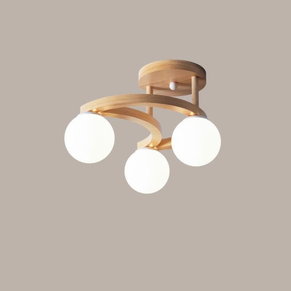Contemporary Nordic Dome Moon Orbs Rubber Wood Glass Lampshade 3/5 - Light Semi-Flush Mount Ceiling Light For Bedroom - Image 9
