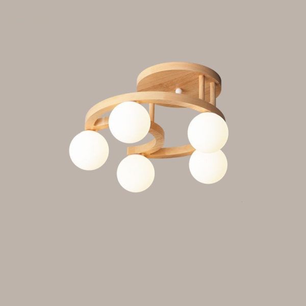 Contemporary Nordic Dome Moon Orbs Rubber Wood Glass Lampshade 3/5 - Light Semi-Flush Mount Ceiling Light For Bedroom - Image 10