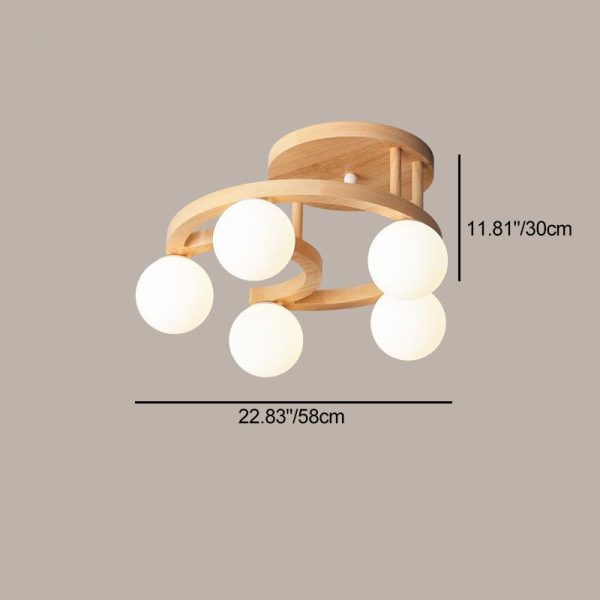 Contemporary Nordic Dome Moon Orbs Rubber Wood Glass Lampshade 3/5 - Light Semi-Flush Mount Ceiling Light For Bedroom - Image 5