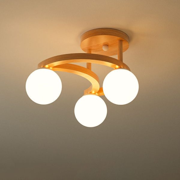 Contemporary Nordic Dome Moon Orbs Rubber Wood Glass Lampshade 3/5 - Light Semi-Flush Mount Ceiling Light For Bedroom - Image 7