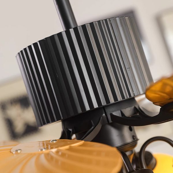 Traditional French Banana Leaves ABS Fan Round Glass Lampshade Iron 5 - Light Downrods Ceiling Fan Light For Living Room - Image 6