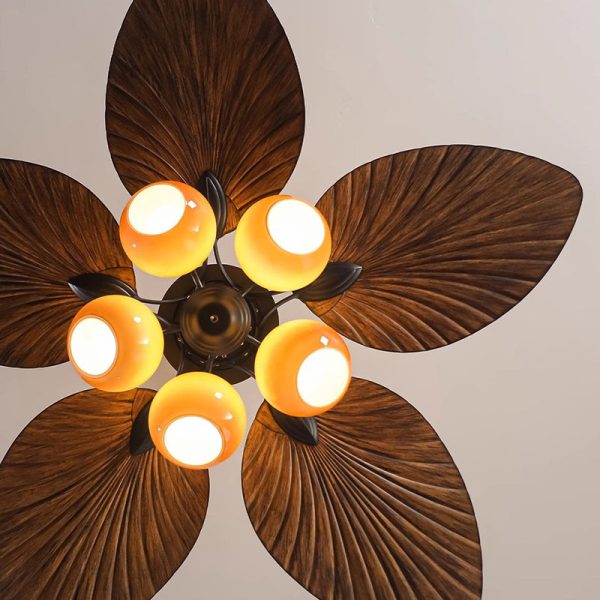 Traditional French Banana Leaves ABS Fan Round Glass Lampshade Iron 5 - Light Downrods Ceiling Fan Light For Living Room - Image 10