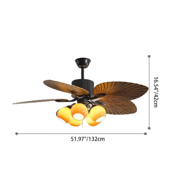 Traditional French Banana Leaves ABS Fan Round Glass Lampshade Iron 5 - Light Downrods Ceiling Fan Light For Living Room - Image 5
