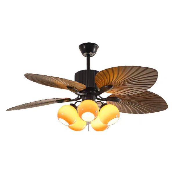 Traditional French Banana Leaves ABS Fan Round Glass Lampshade Iron 5 - Light Downrods Ceiling Fan Light For Living Room - Image 19