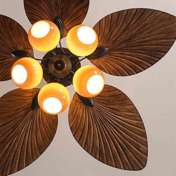 Traditional French Banana Leaves ABS Fan Round Glass Lampshade Iron 5 - Light Downrods Ceiling Fan Light For Living Room - Image 9