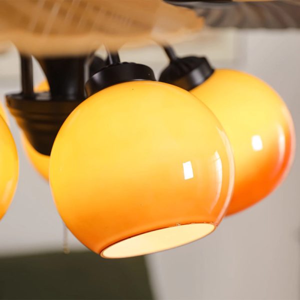 Traditional French Banana Leaves ABS Fan Round Glass Lampshade Iron 5 - Light Downrods Ceiling Fan Light For Living Room - Image 8