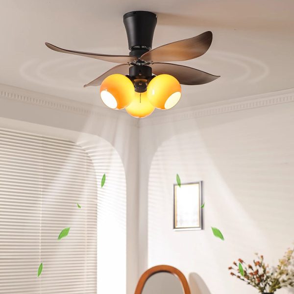 Traditional French Four ABS Fan Round Glass Lampshade Iron 3 - Light Downrods Ceiling Fan Light For Living Room - Image 2