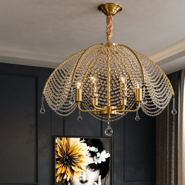 Modern Luxury Mushroom Copper Crystal 3/5/6 - Light Chandelier For Living Room - Image 2