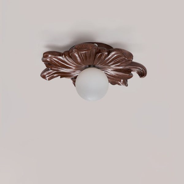 Traditional Japanese Floral Orb Resin Roto-molding 1 - Light Semi-Flush Mount Ceiling Light For Living Room - Image 9