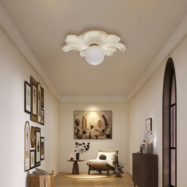 Traditional Japanese Floral Orb Resin Roto-molding 1 - Light Semi-Flush Mount Ceiling Light For Living Room - Image 2