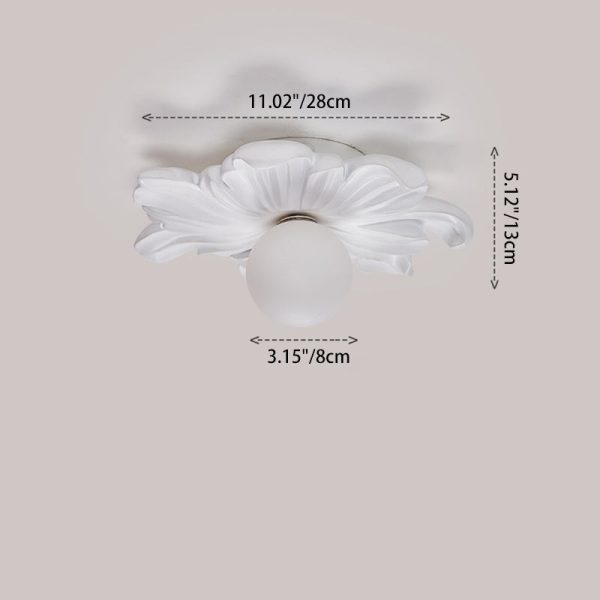 Traditional Japanese Floral Orb Resin Roto-molding 1 - Light Semi-Flush Mount Ceiling Light For Living Room - Image 4