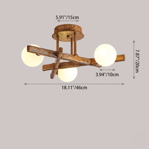 Traditional Japanese Dome Orb Long Branches Resin Roto-molding Hardware 3/6/9/12/15 - Light Semi-Flush Mount Ceiling Light For Living Room - Image 4