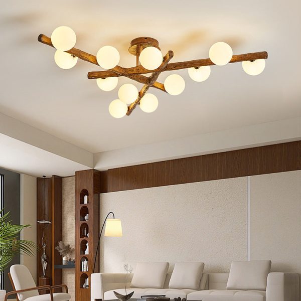 Traditional Japanese Dome Orb Long Branches Resin Roto-molding Hardware 3/6/9/12/15 - Light Semi-Flush Mount Ceiling Light For Living Room - Image 3