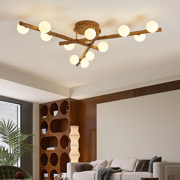 Traditional Japanese Dome Orb Long Branches Resin Roto-molding Hardware 3/6/9/12/15 - Light Semi-Flush Mount Ceiling Light For Living Room - Image 16