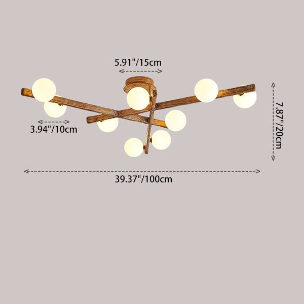 Traditional Japanese Dome Orb Long Branches Resin Roto-molding Hardware 3/6/9/12/15 - Light Semi-Flush Mount Ceiling Light For Living Room - Image 6