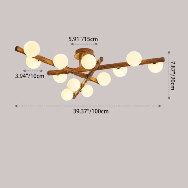 Traditional Japanese Dome Orb Long Branches Resin Roto-molding Hardware 3/6/9/12/15 - Light Semi-Flush Mount Ceiling Light For Living Room - Image 7