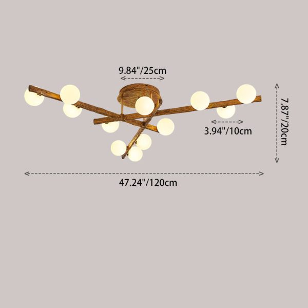 Traditional Japanese Dome Orb Long Branches Resin Roto-molding Hardware 3/6/9/12/15 - Light Semi-Flush Mount Ceiling Light For Living Room - Image 8