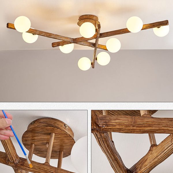 Traditional Japanese Dome Orb Long Branches Resin Roto-molding Hardware 3/6/9/12/15 - Light Semi-Flush Mount Ceiling Light For Living Room - Image 13