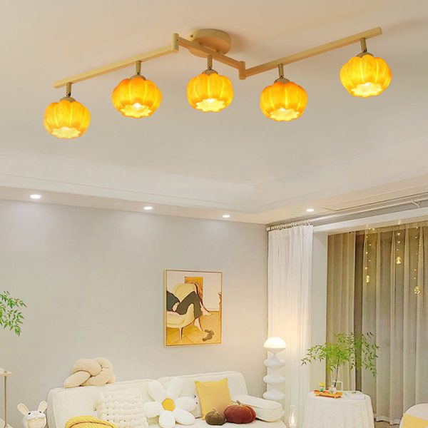 Contemporary Nordic Dome Pumpkin Resin Iron 2/3/4/5/6 - Light Semi-Flush Mount Ceiling Light For Living Room - Image 3