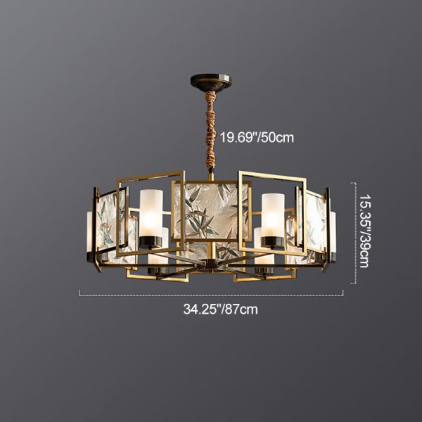 Traditional Chinese Dome Block Enamel Iron Copper Glass 6 - Light Chandelier For Dining Room - Image 4