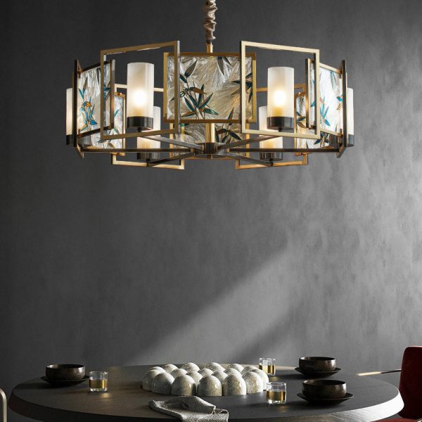Traditional Chinese Dome Block Enamel Iron Copper Glass 6 - Light Chandelier For Dining Room - Image 2