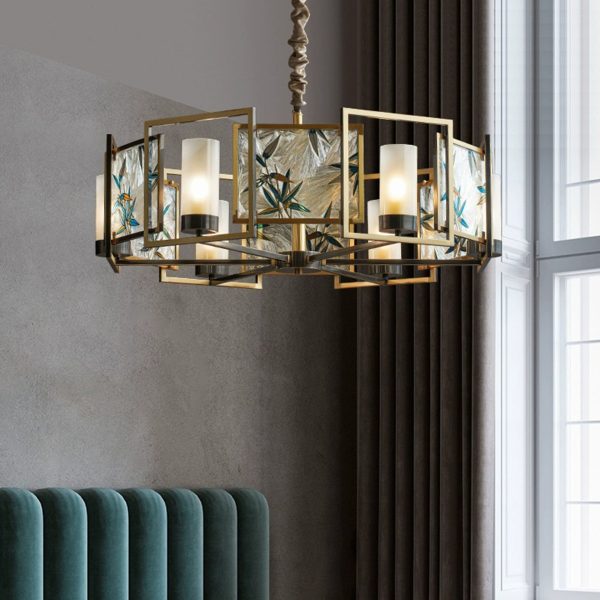 Traditional Chinese Dome Block Enamel Iron Copper Glass 6 - Light Chandelier For Dining Room - Image 3