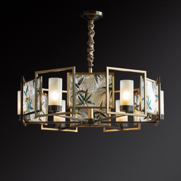 Traditional Chinese Dome Block Enamel Iron Copper Glass 6 - Light Chandelier For Dining Room - Image 9