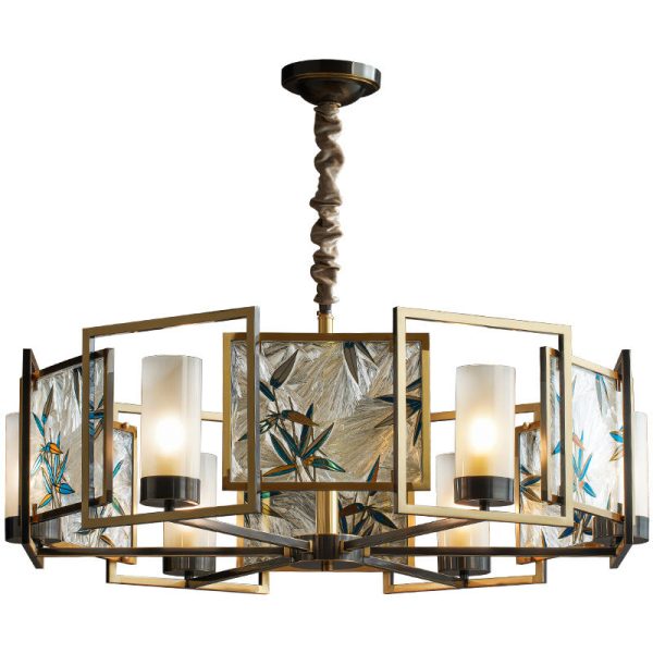 Traditional Chinese Dome Block Enamel Iron Copper Glass 6 - Light Chandelier For Dining Room - Image 11