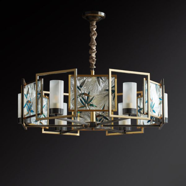 Traditional Chinese Dome Block Enamel Iron Copper Glass 6 - Light Chandelier For Dining Room - Image 10