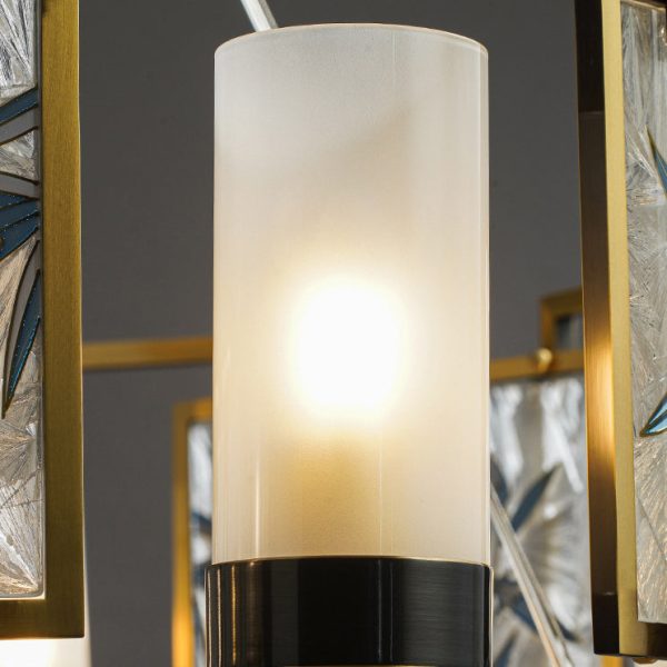 Traditional Chinese Dome Block Enamel Iron Copper Glass 6 - Light Chandelier For Dining Room - Image 6