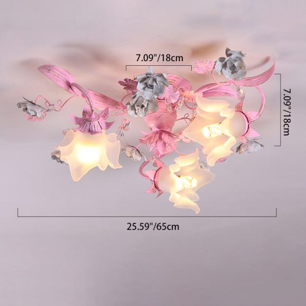 Contemporary Nordic Dome Branches Flowers Glass Crystal Iron 3 - Light Semi-Flush Mount Ceiling Light For Bedroom - Image 4