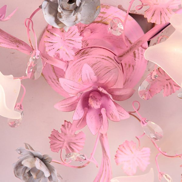 Contemporary Nordic Dome Branches Flowers Glass Crystal Iron 3 - Light Semi-Flush Mount Ceiling Light For Bedroom - Image 5