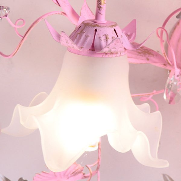 Contemporary Nordic Dome Branches Flowers Glass Crystal Iron 3 - Light Semi-Flush Mount Ceiling Light For Bedroom - Image 7