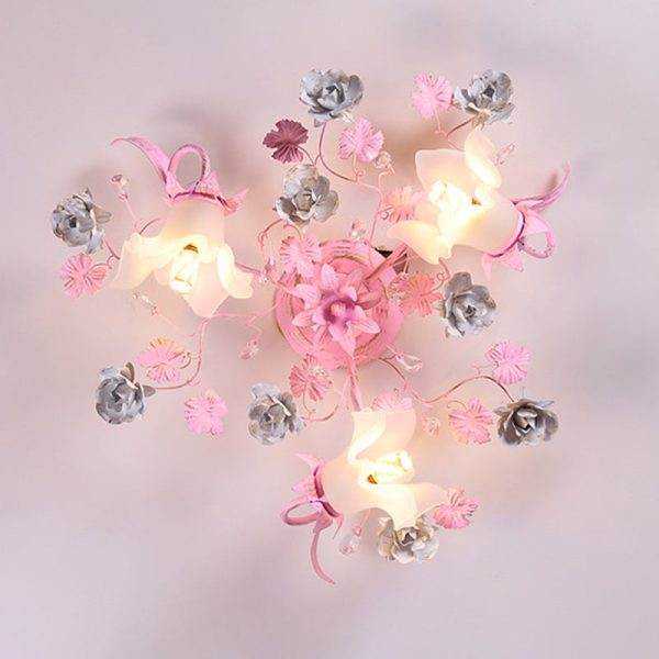 Contemporary Nordic Dome Branches Flowers Glass Crystal Iron 3 - Light Semi-Flush Mount Ceiling Light For Bedroom - Image 8