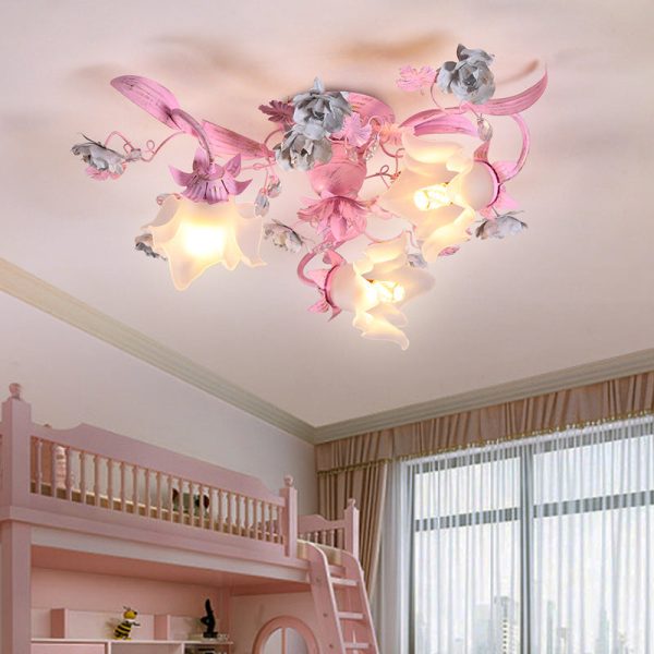 Contemporary Nordic Dome Branches Flowers Glass Crystal Iron 3 - Light Semi-Flush Mount Ceiling Light For Bedroom - Image 2