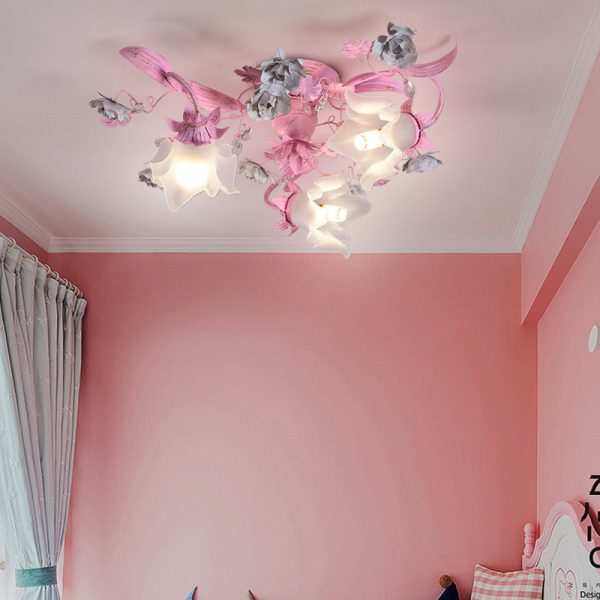 Contemporary Nordic Dome Branches Flowers Glass Crystal Iron 3 - Light Semi-Flush Mount Ceiling Light For Bedroom - Image 10