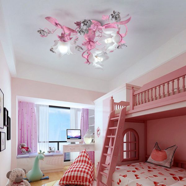 Contemporary Nordic Dome Branches Flowers Glass Crystal Iron 3 - Light Semi-Flush Mount Ceiling Light For Bedroom - Image 3